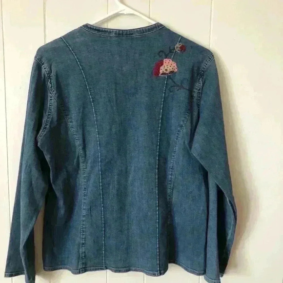 J.Jill Denim Button Down Embroidered Cotton Top Shirt Size M - Picture 7 of 7